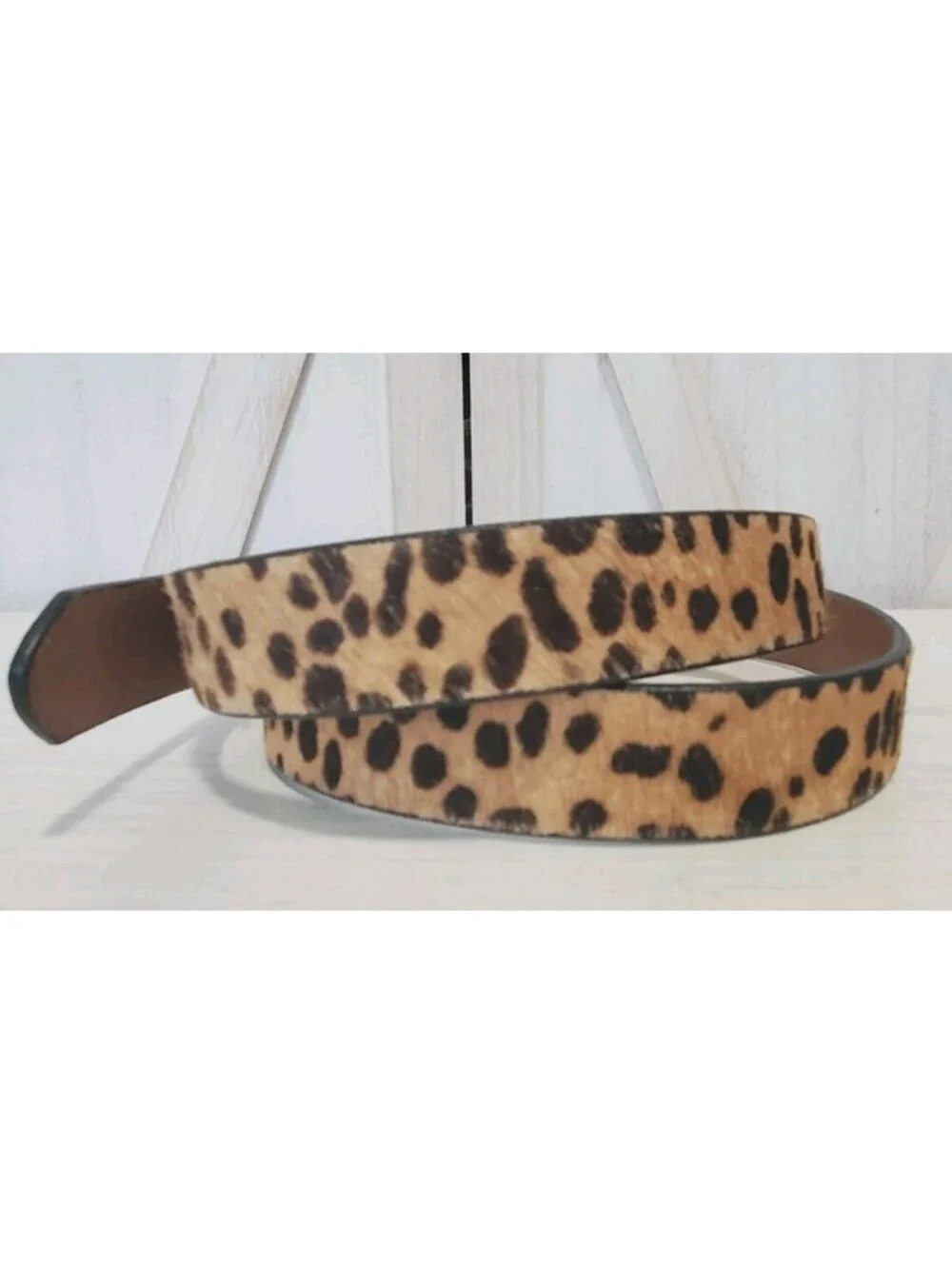 J Crew Leopard Hair Print Belt Brown Animal Print Leather Medium 41